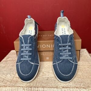 Vionic Pismo Denim Blue Canvas Sneaker Support Slip On Washable Eco-Conscious